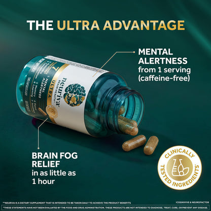 NEURIVA Ultra Brain Supplements for Memory and Focus, Phosphatidylserine, Cognivive, Neurofactor, Folic Acid, Vitamin B12 & Vitamin B6, 60 Count Capsules