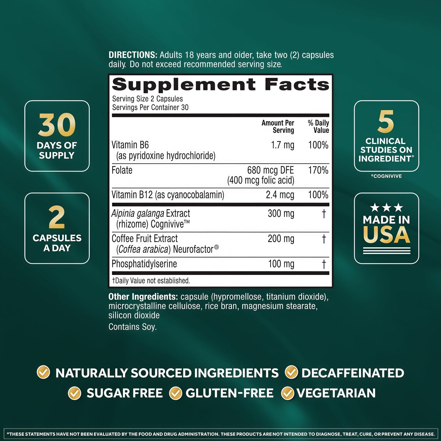 NEURIVA Ultra Brain Supplements for Memory and Focus, Phosphatidylserine, Cognivive, Neurofactor, Folic Acid, Vitamin B12 & Vitamin B6, 60 Count Capsules